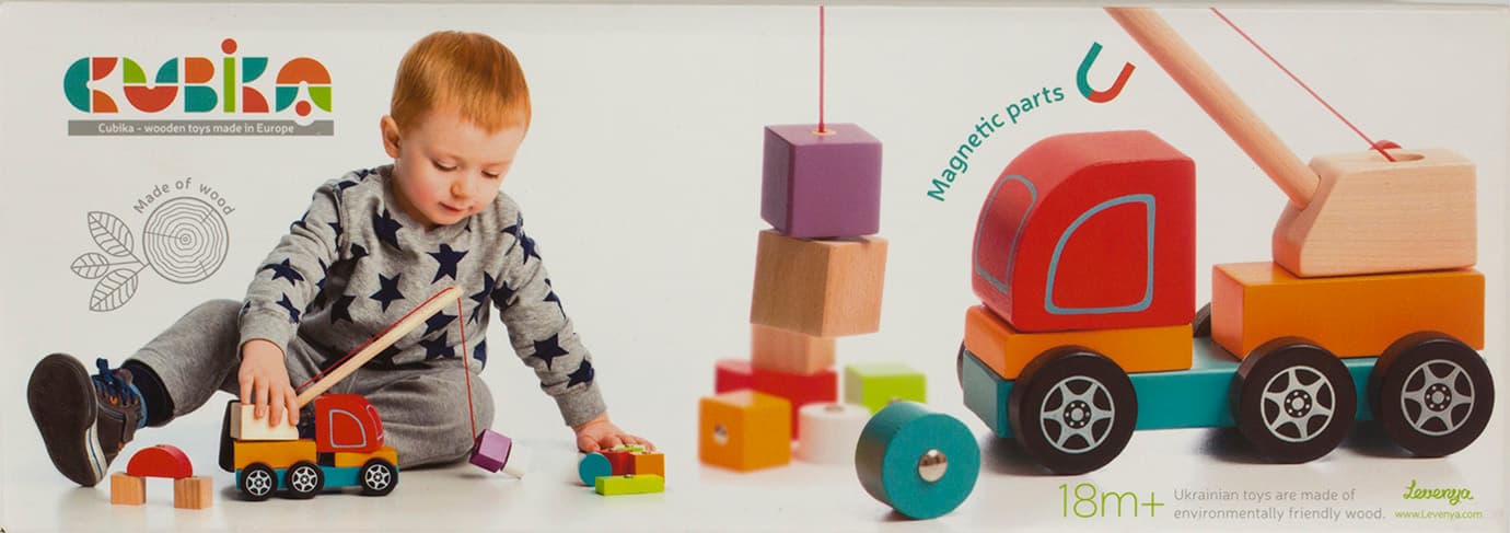 Игрушка деревянная Машинка Авто-кран Cubika 13982