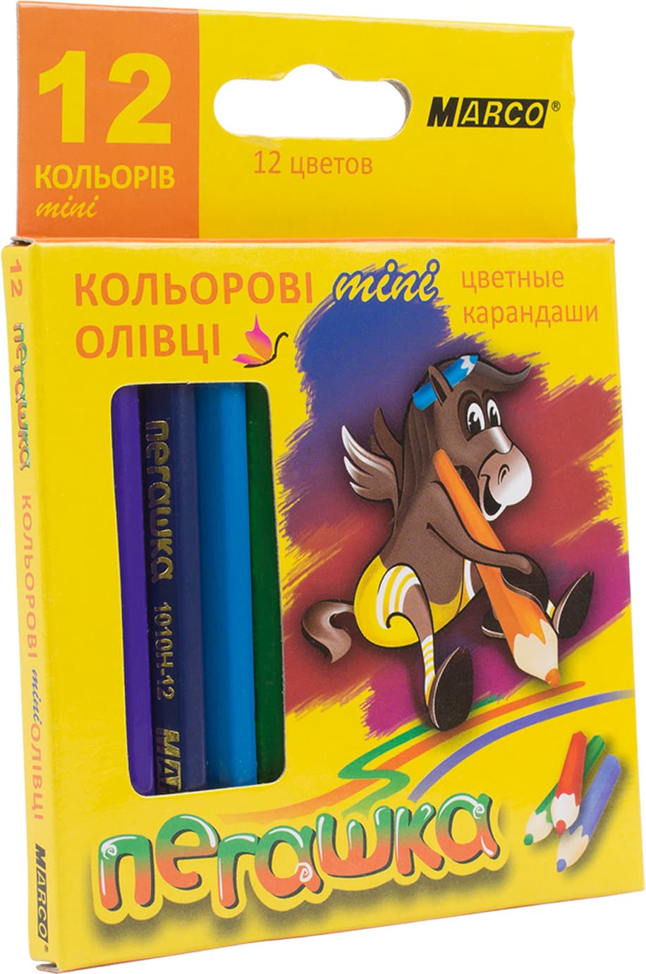 Карандаши цветные 12 цветов Marco Пегашка короткие (12) (240) 1010-12Н/1010H-12CB