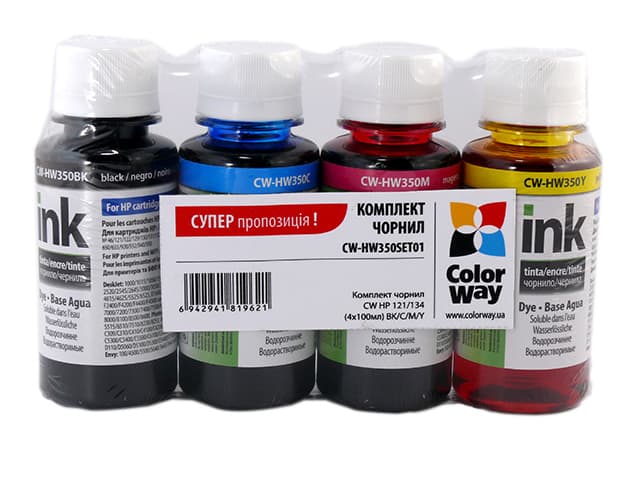 Чорнило к-кт ColorWay HP 121/134 4х100мл black,cyan,magenta,yellow