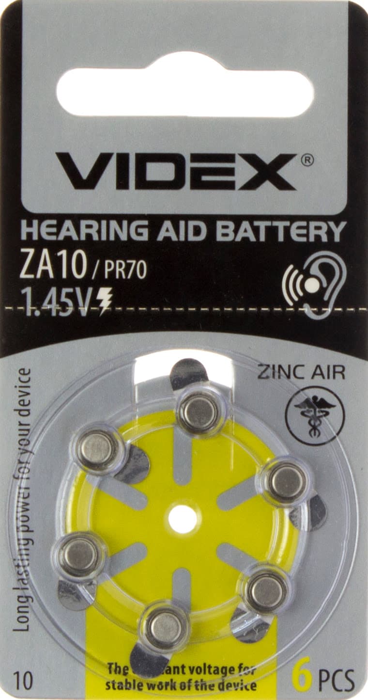 Батарейка Videx ZA10/PR70 6 bl для слухового аппарата (6) (60)