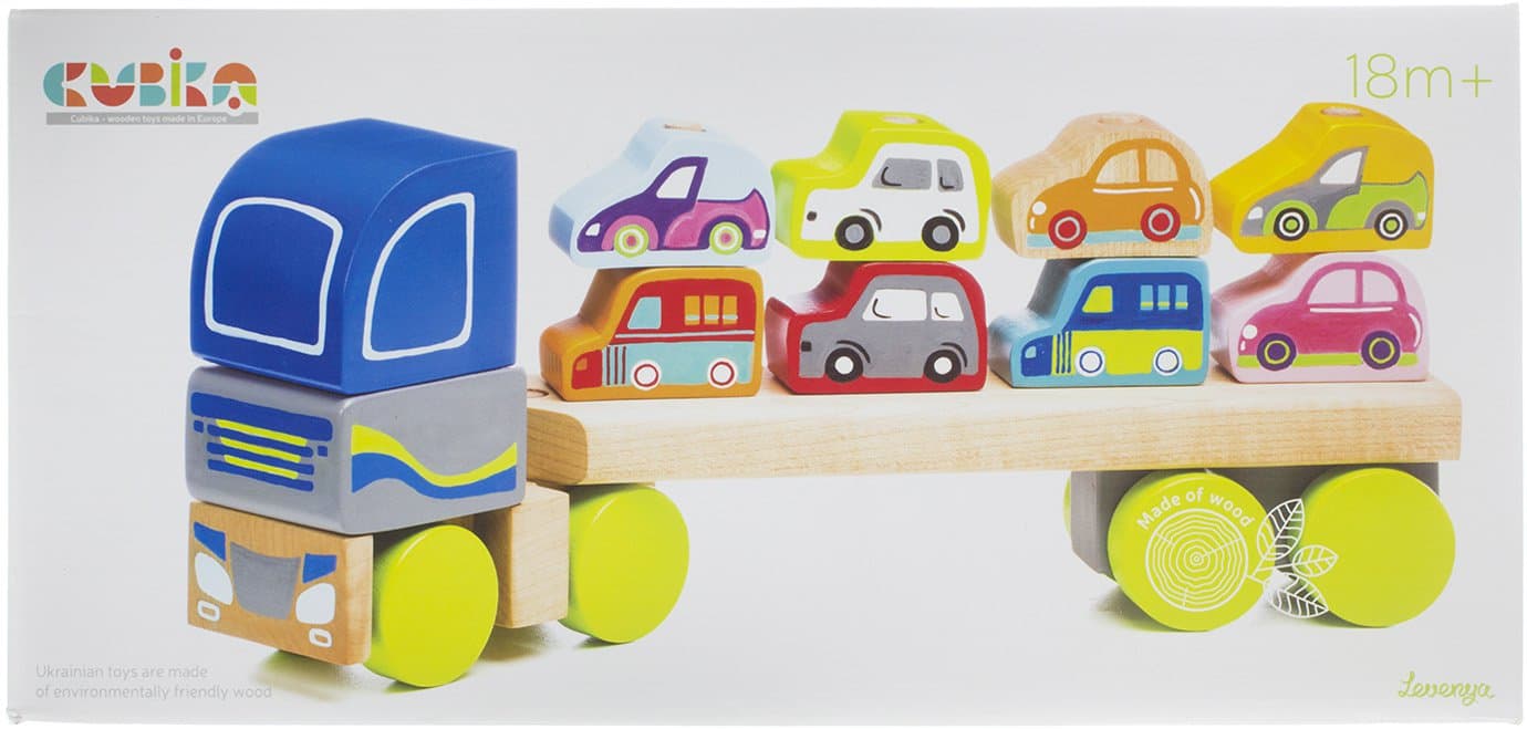 Игрушка деревянная Тягач с машинками Cubika LM-12/13418