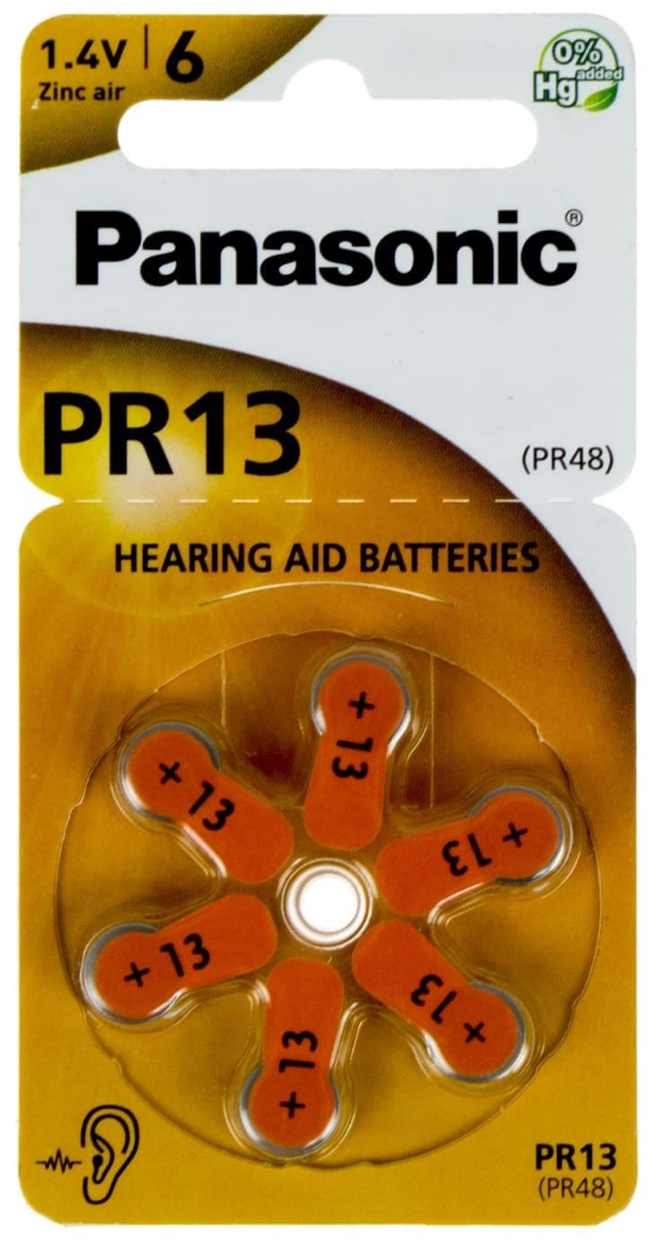 Батарейка Panasonic ZincAir ZA-13/PR13/6bl для слухового аппарата (6) (60)