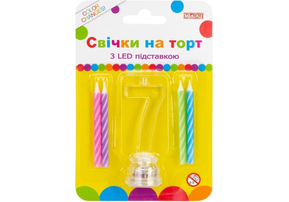 Набор свечей в торт 4 шт с LED светятся Цифра-7 (12) MX701007-7