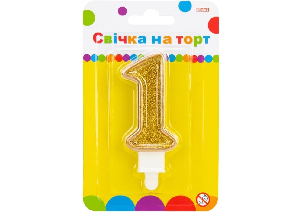 Свеча в торт Цифра-1 золотистая 7,62 см с блестками (24) (288) MX622083-1