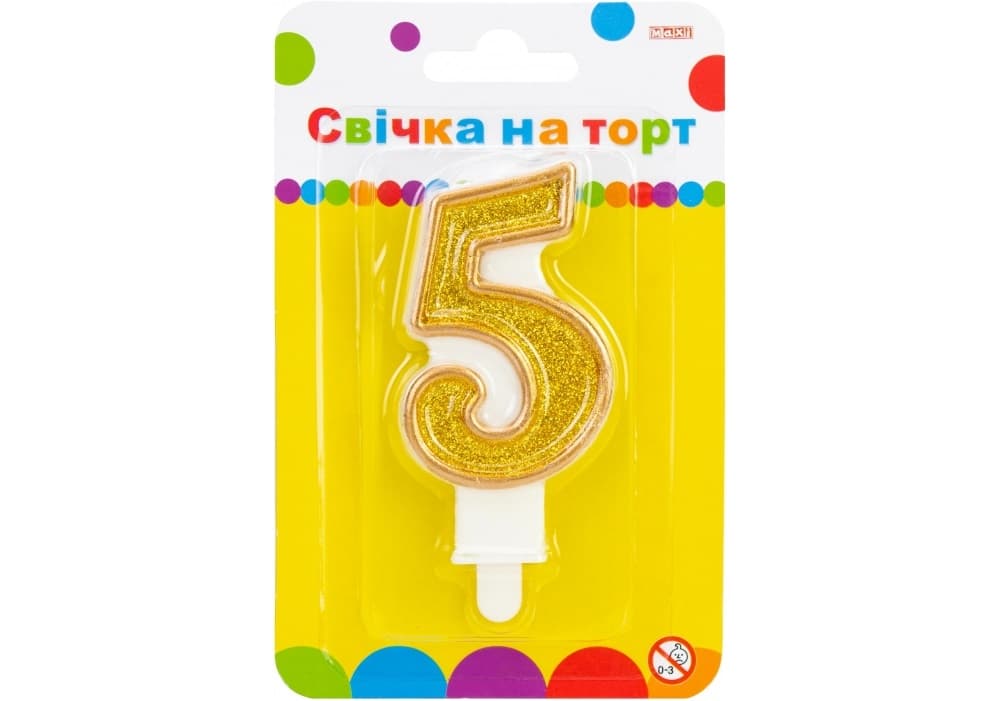 Свеча в торт Цифра-5 золотистая 7,62 см с блестками (24) (288) MX622083-5