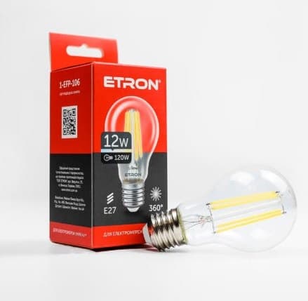 Лампа Etron Filament Power прозоре скло LED 1-EFP-106 A60 12Вт 4200K Е27 (10)