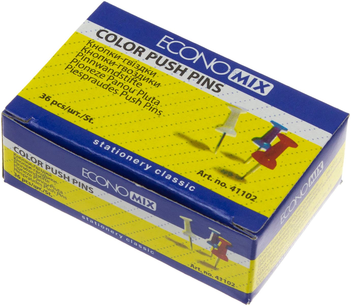 Кнопки-гвоздик Economix Бочка 36 шт цветные (10) (500) E41102
