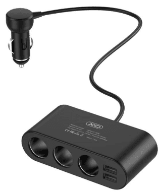 Зарядний пристрій авто. XO №CC40 2USB 6A 3 порти прикурювача,швидка зарядка black