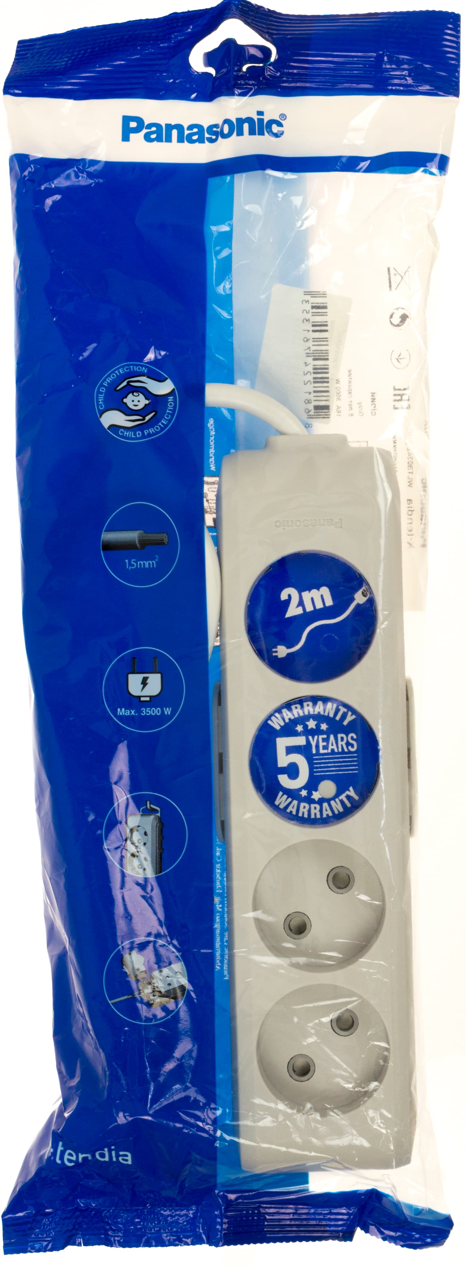 Подовжувач Panasonic 4 гнізда 2 м та захисні шторки сірий (12) №TB02422GR-UA