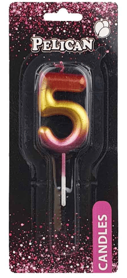 Свеча в торт Цифра-5 радужная 4,5см Pelican (1) (100) (800) 864565