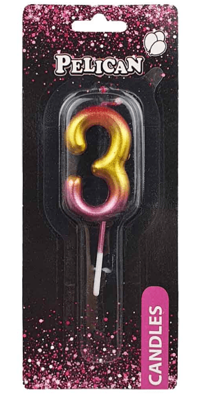 Свеча в торт Цифра-3 радужная 4,5см Pelican (1) (100) (800) 864563