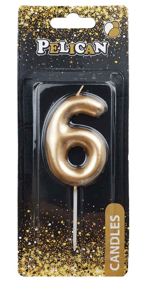 Свеча в торт Цифра-6 золото 6см Pelican (1) (12) (600) 866016