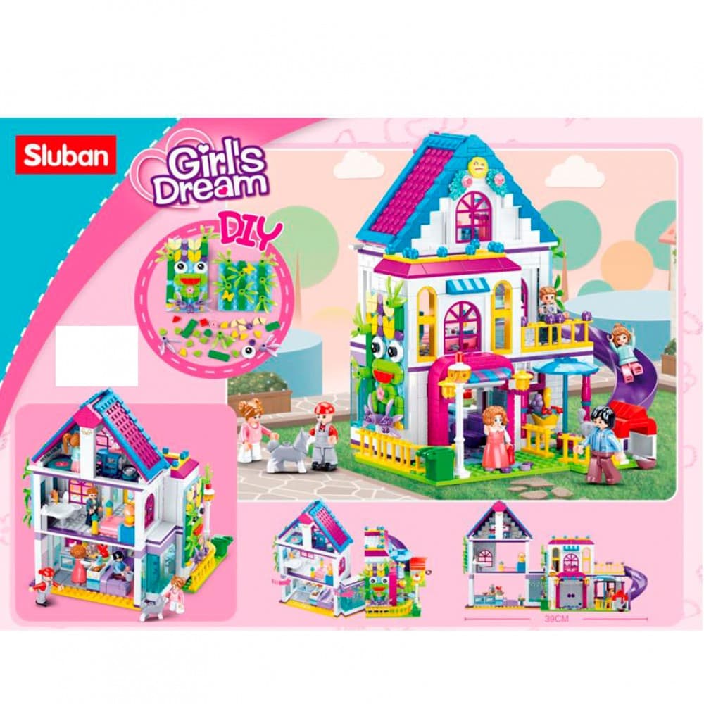  Конструктор Sluban Домик, 2 этажа, мебель, горка, фигурки, 730 деталей, в коробке 52х38х8см (8) №M38-B0974