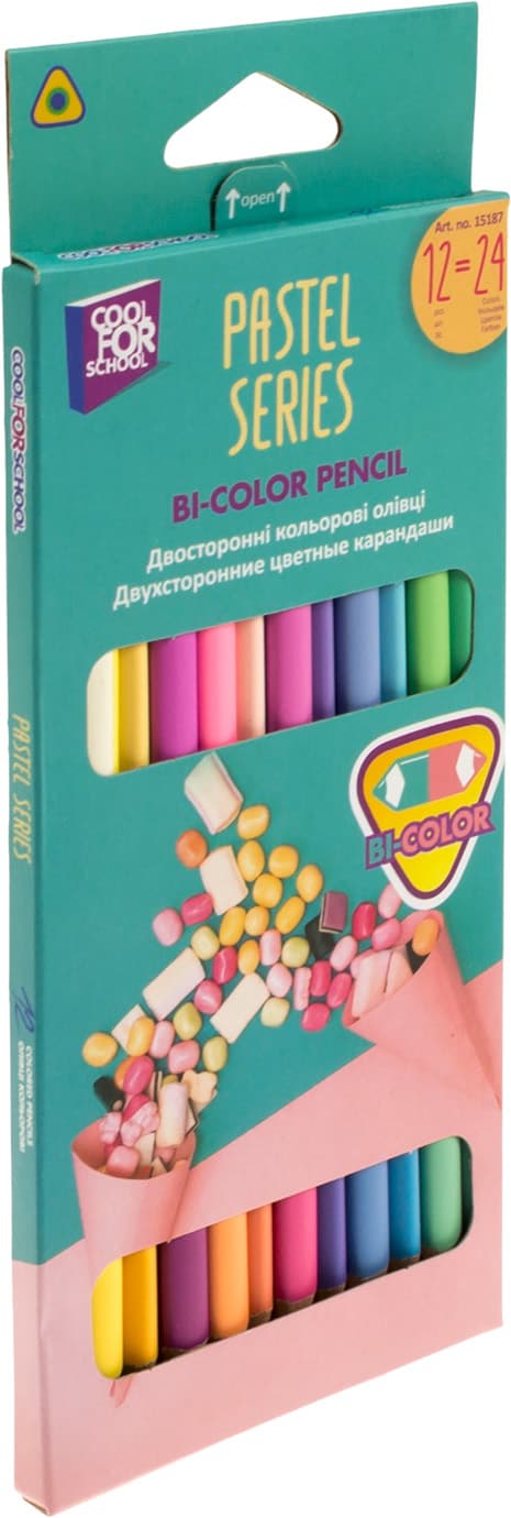 Олівці кольор. 24 кольор. "CoolForSchool" №CF15187 Premium Pastel двост. тригран.(12)(240)