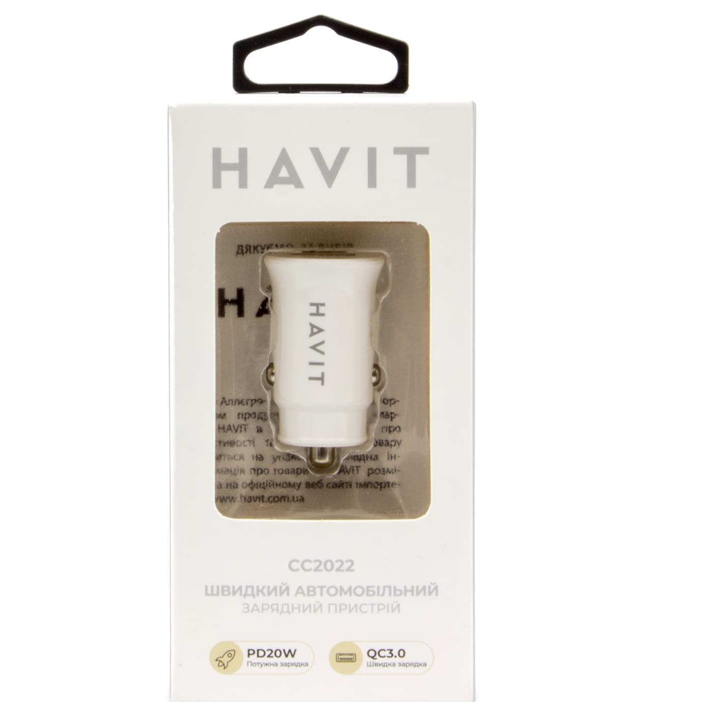 Зарядний пристрій авто Havit №HV-CC2022 USB+Type-C 20W швидка зарядка white(5)