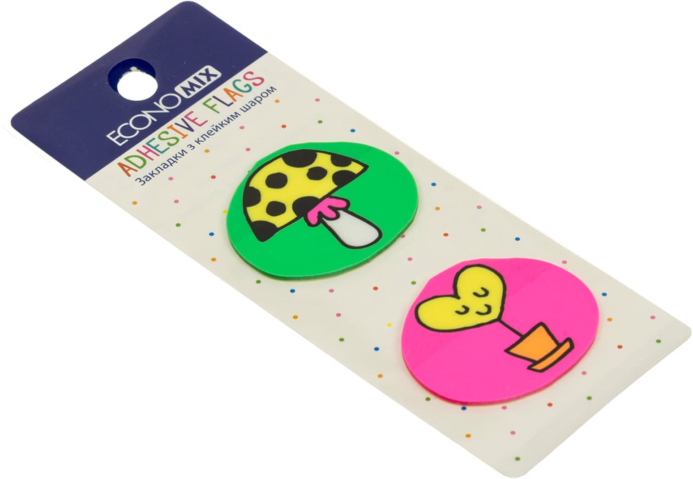  Стикеры-закладки пластиковые Economix Fun heart and mushroom 35 х40 мм 40 шт ассорти (48) №E20969-01