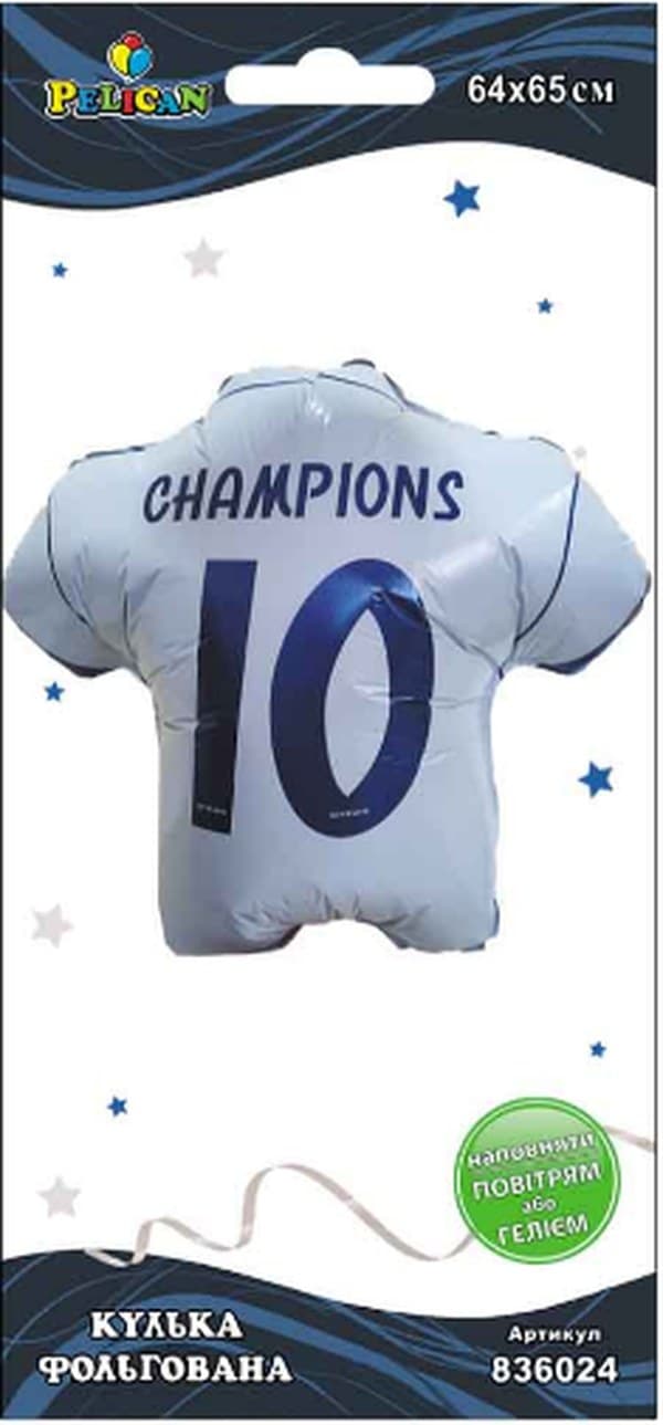 Шарик воздуш. фольгированный "Футболка Champions" 65см №836024/Pelican/(1)