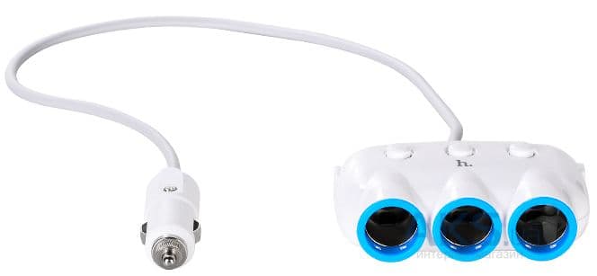 Зарядний пристрій авто. Hoco №C1 швидка зар. 2USB 0,55м 3.1A 15,5w 3 порти прикур. white