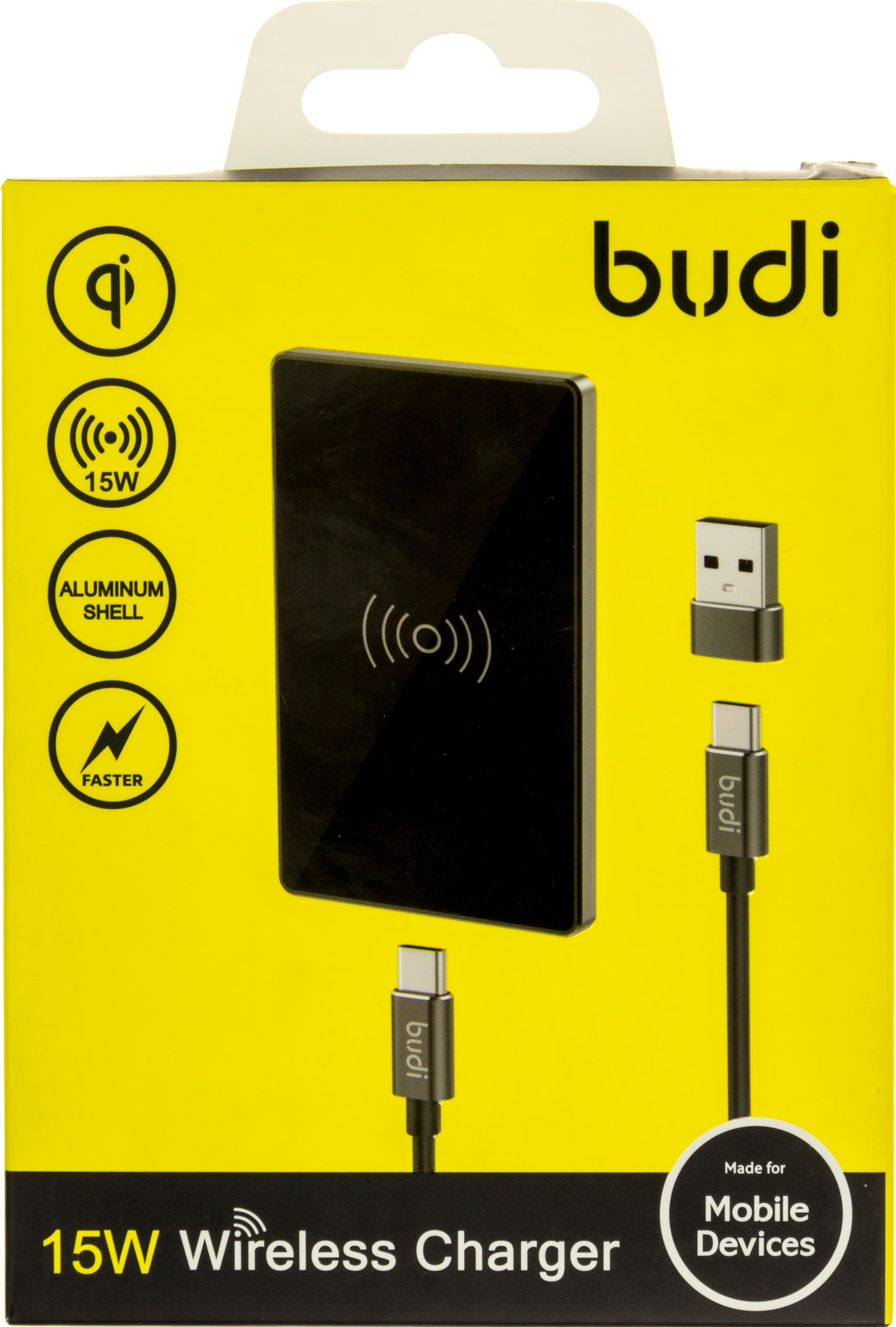 Зарядний пристрій індукційний Budi №M8J3300-BLK USB+Type-C 15W