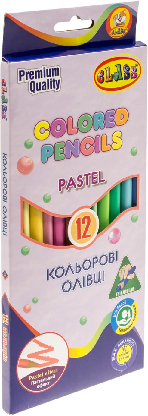 Карандаши цветн. 12 цветн. "Class" №1712C Pastel треуголь.(12)(240)