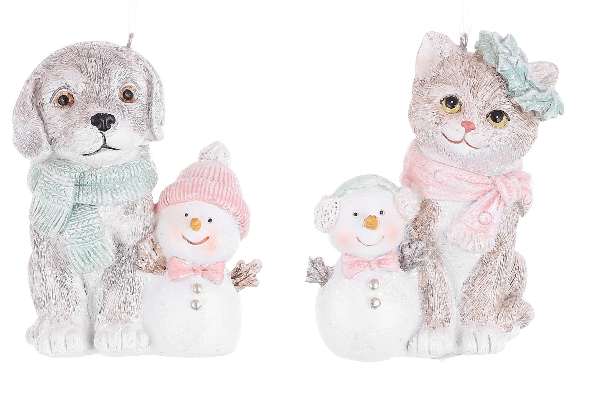 Фигурка-подвеска полистоун "Кот и Собака со снеговиками" 7х6х9см №K07-704/Bonadi/(4)(24)