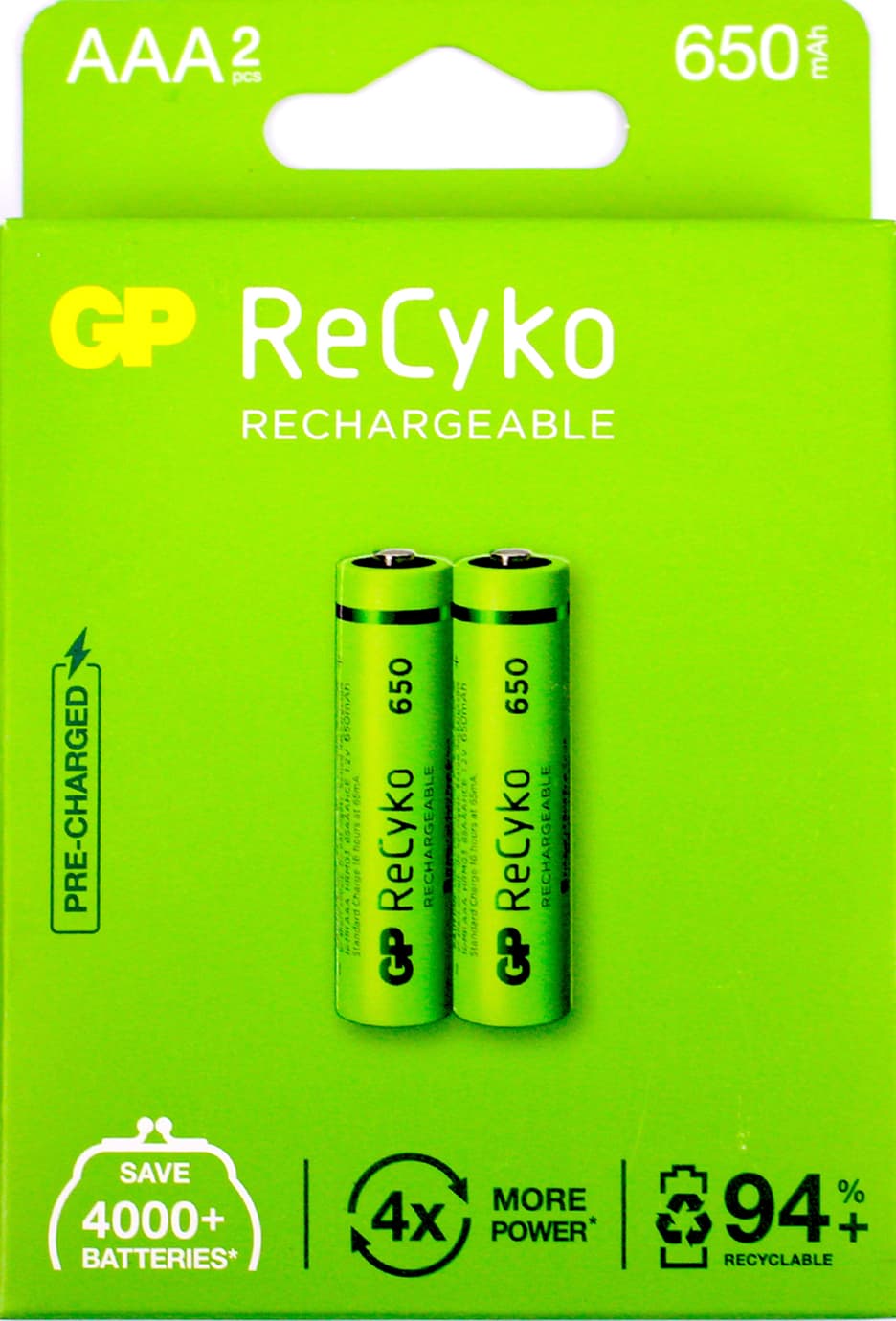 Акумулятор GP (R-03,650mAh) Recyko/блістер 2шт(10)