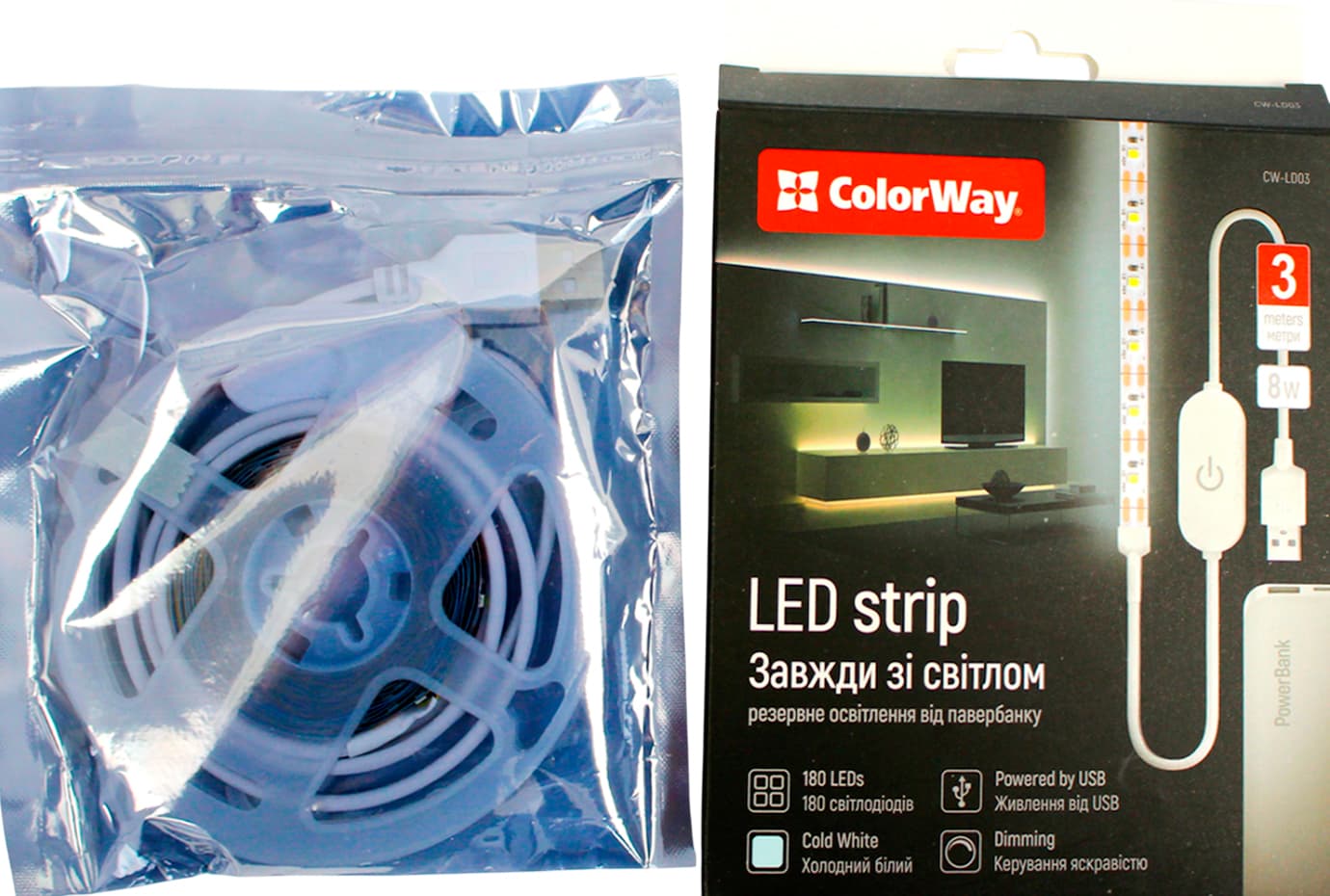 LED стрічка ColorWay USB холодний білий L-3м №CW-LD03