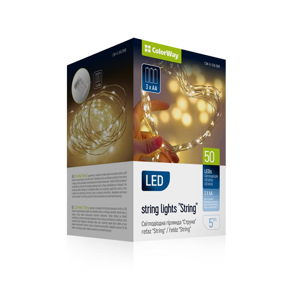 Гірлянда-струна на бат-ці 3AA ColorWay 50LED теплий L-5м №8CW-G-50L5NB