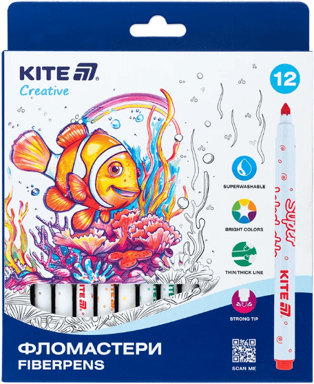 Фломастеры "Kite" 12цветн. Creative Superwashable №K-1152(12)(96)