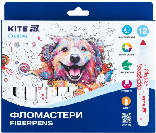 Фломастеры "Kite" 12цветн. Creative Superwashable Jumbo №K-1155(12)(48)