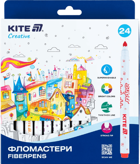 Фломастеры "Kite" 24цветн. Creative Superwashable №K-1153(6)(48)