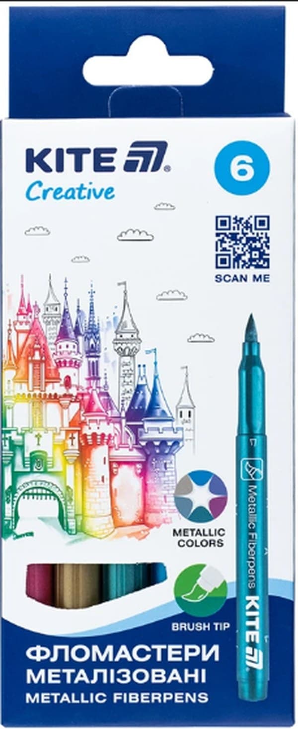 Фломастеры-кисточки "Kite" 6цветн. Creative метал. №K-1149(12)(24)(192)
