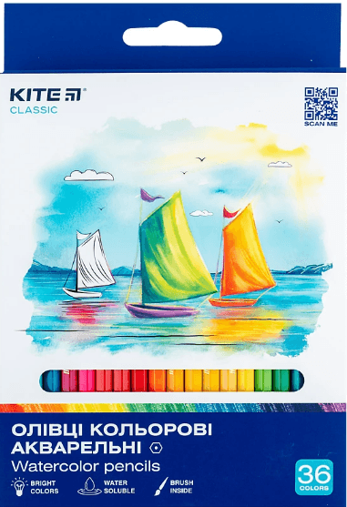 Карандаши цветн. аквар. 36 цветн. "Kite" №К-1052 Classic(8)(80)