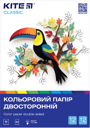 Бумага цветн. А4 двухстор. 12л./12цветн. Kite Classic №K-287/Kite/(50)