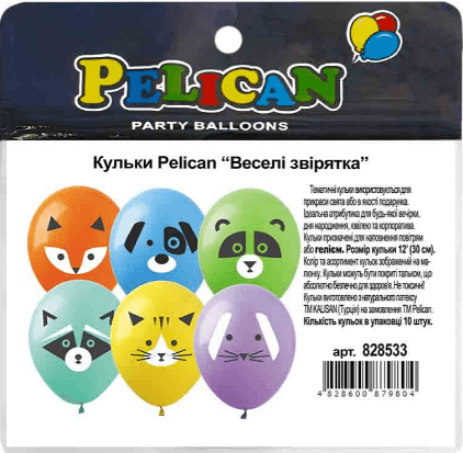 Набор пакет возд. "Весёлые зверушки" 12"/30см 10шт №828533/Pelican/(1)(10)