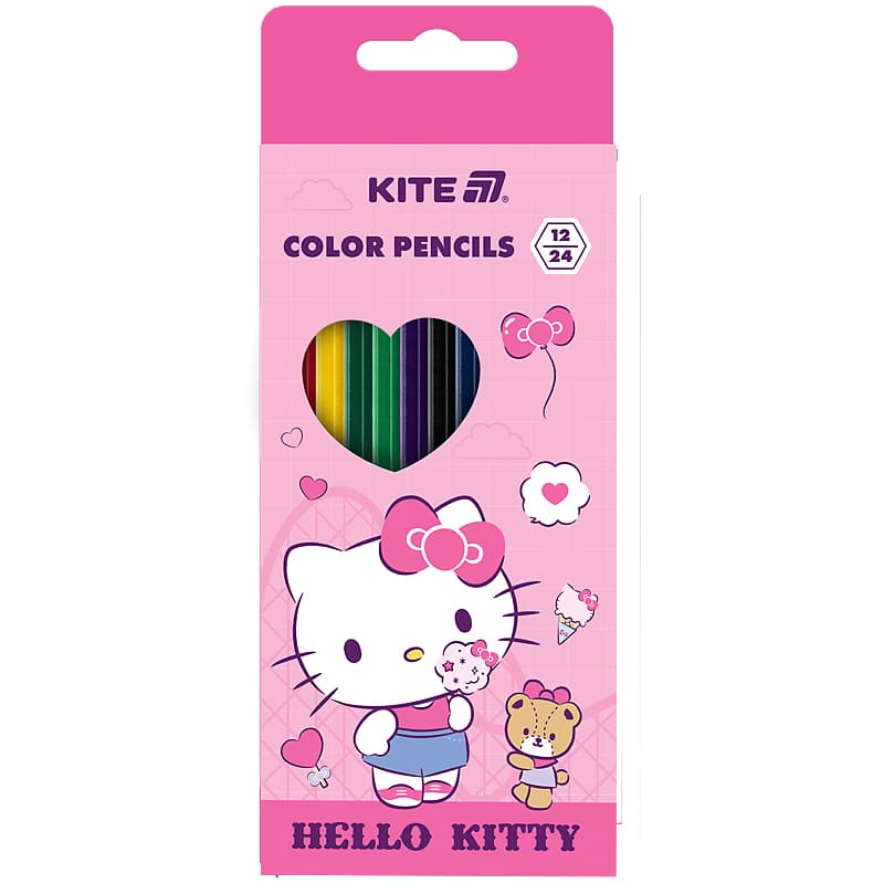 Карандаши цветн. 12 цветн. "Kite" №HK25-054-1 Hello Kitty двухстор.(12)(240)