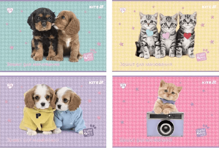 Альбом для рисов. на скобе 24/100 А4 "Studio Pets" софт тач+УФ лак №SP25-242/Kite/(12)(96)
