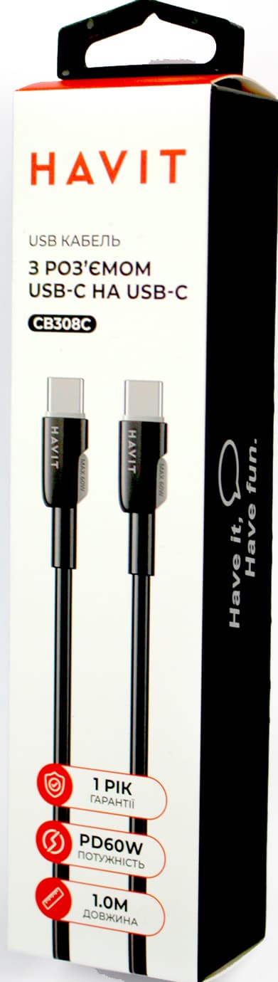 Кабель Type-C > Type-C Havit HV-CB308C PD60W 3A 1м black