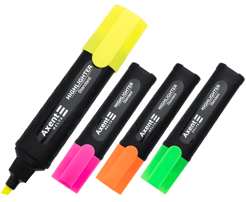 Набір текстмаркерів "Axent" №D2505-40 клин. Delta Highlighter Standard (4шт) 1-5мм (12)