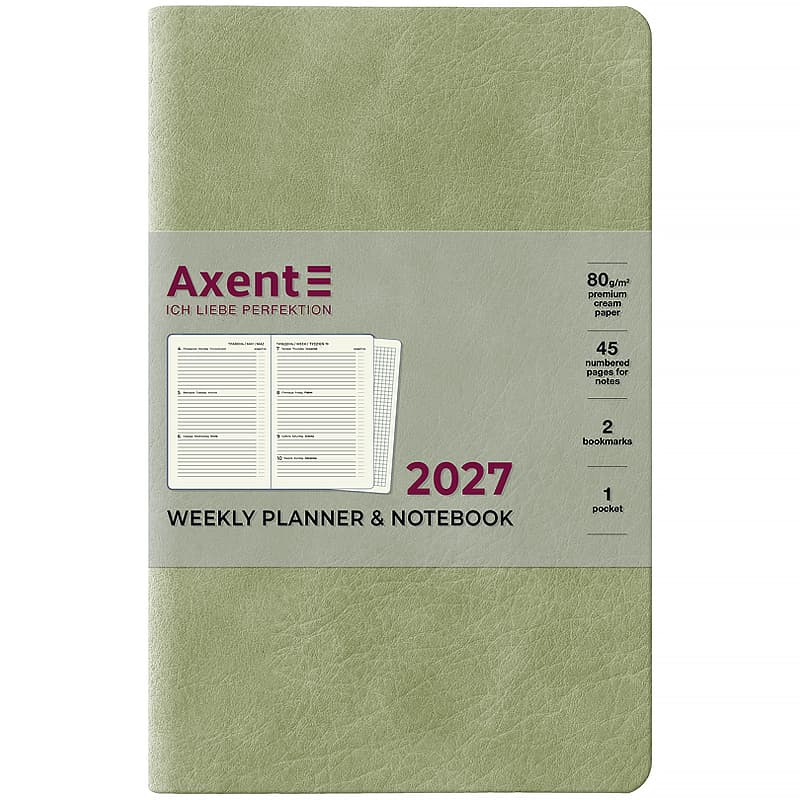 Щотижн. В6 "Axent" дат2027 Partner Soft Cloud,салатовий №8537-27-4-A
