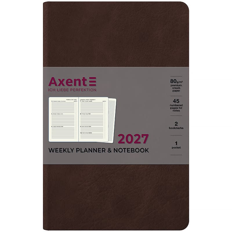 Щотижн. В6 "Axent" дат2027 Partner Soft Cloud,коричневий №8537-27-1-A