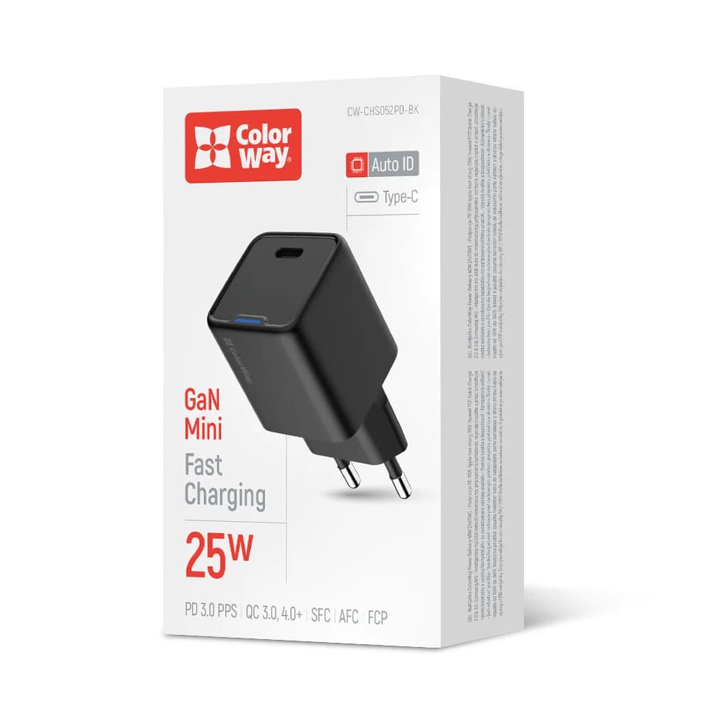 Зарядний пристрій ColorWay Gan Mini 25W PD USB чорний