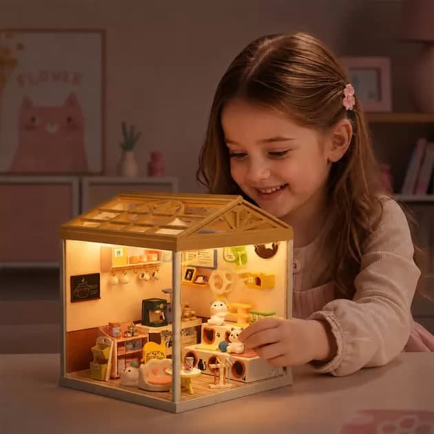 Конструктор-румбокс Mini House серії "Інтер'єр" – Котокафе,світло №8007/КіддіСвіт/