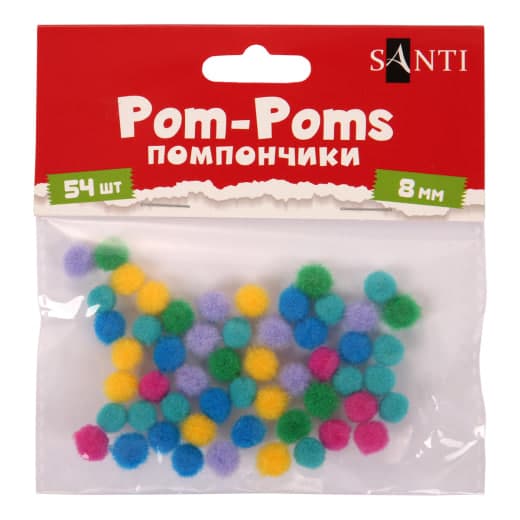 Набір для декорування "Santi" Помпони d-8мм 54шт кольорові №955449