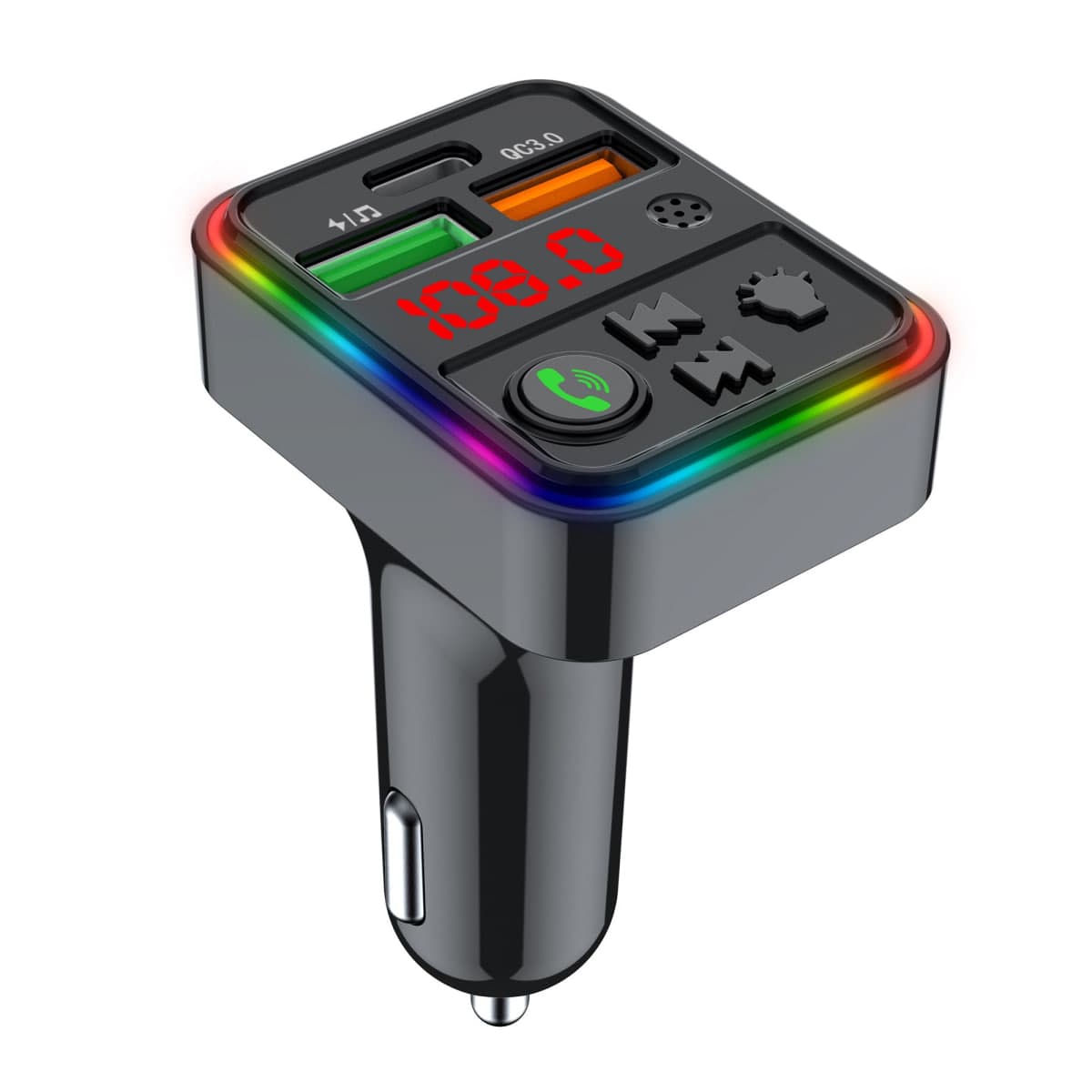 FM модулятор Havit HV-FM821BT USB-A+USB-C PD25W RGB Black