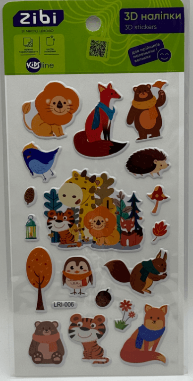 Наклейка 3D "Лесные звери микс" 18см, KIDS Line №ZB.63363/Zibi/