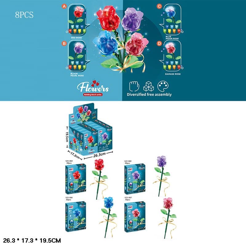 Конструктор "Flower" 504дет,в дисплее,26.3х17.3х19.5см №123-983/985/986/987(8)(96)(192) КИ