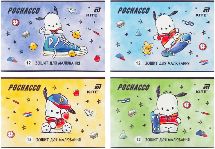 Тетрадь для рисов. на скобе 12/100 А4 "Pochacco" гибр. лак+УФ №PC26-241/Kite/(20)(160)