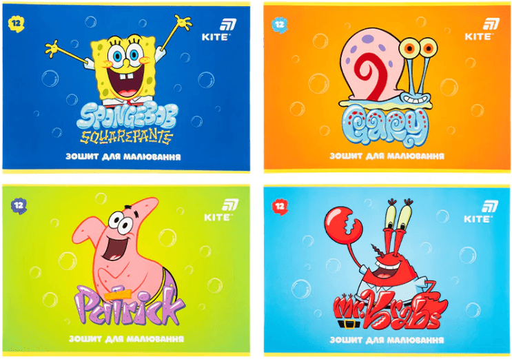 Тетрадь для рисов. на скобе 12/100 А4 "SpongeBob SquarePants"лак+УФ№SB26-241/Kite/(20)(200)