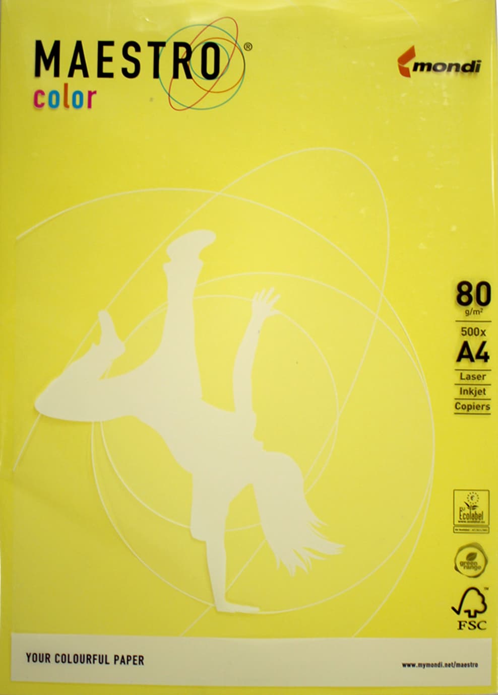 Бумага цветная А4 80г/м2 Maestro Color Intensiv CY39 желтая (500)